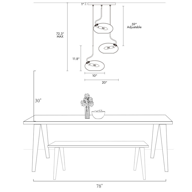 3 - Light Modern Coloured Glass Cluster Pendant UL Certified