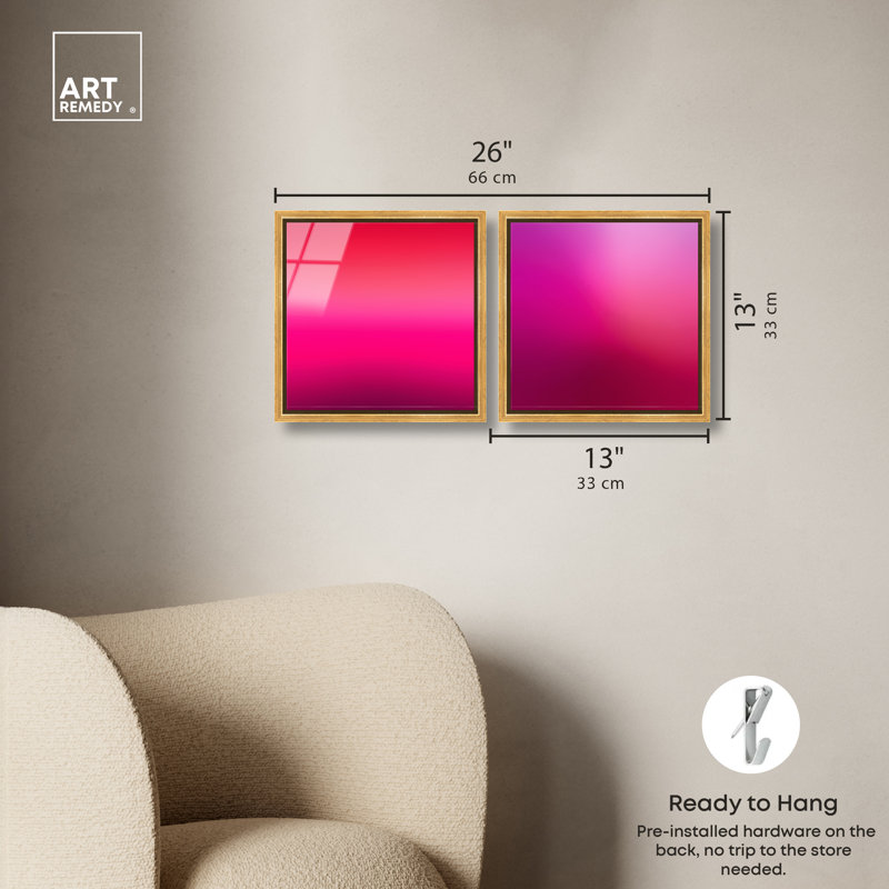 «Pink Gradient Dream», ensemble d'art mural abstrait encadré par Art Remedy, cadre doré, 12 x 12, 13"H x 13"W, Gold Frame