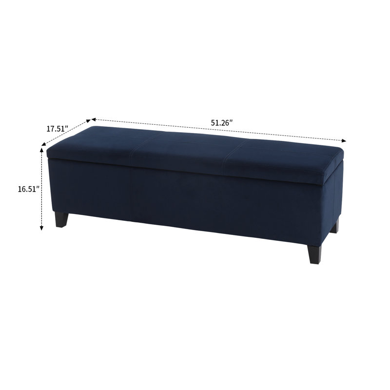 Banc rembourré minimaliste moderne avec rangement caché et pieds en bois Leodan, Bleu foncé