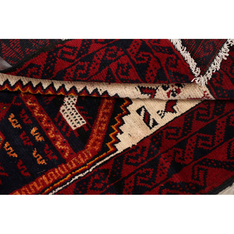 Tapis décoratif en laine noué à la main de conception unique Balouch rouge/Ivoire 3 pi 3 po x 5 pi 9 po