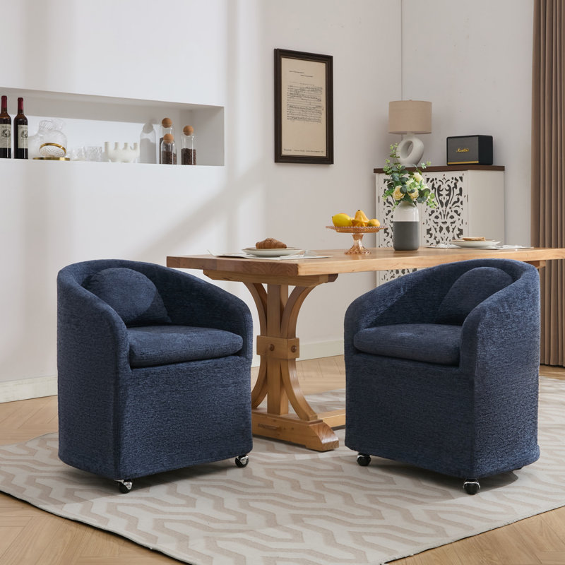 Fauteuil de salle à manger en tissu chenille 30 pièces avec roulettes et assemblage 30 heures, Bleu