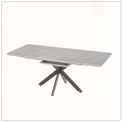 62.4" Extendable Dining Table – Mid-Century Style with X-Shaped Metal Legs (Grey)