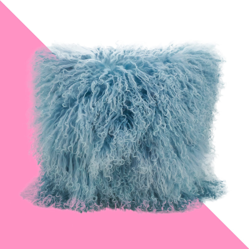 Coussin décoratif carré avec sa housse en laine d'agneau Iyana, Carré 20 po, Bleu glacier