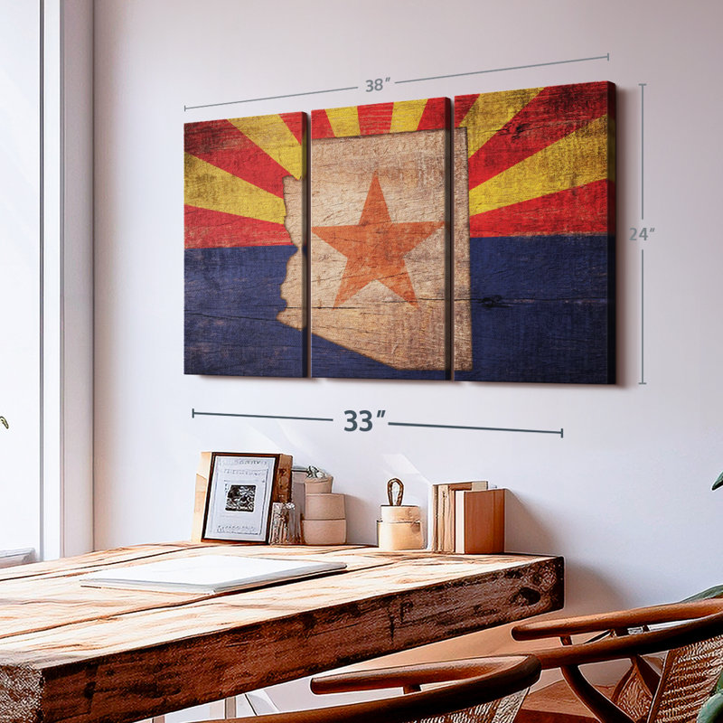 «State Map Over Arizona Flag», 3 pièces sur toile, H 24 po x l 38 po x P 1,25 po