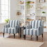Iliana Upholstered Dark Blue Stripe Cotton Blend Armchair with Solid Wood Legs and Nailhead Trim