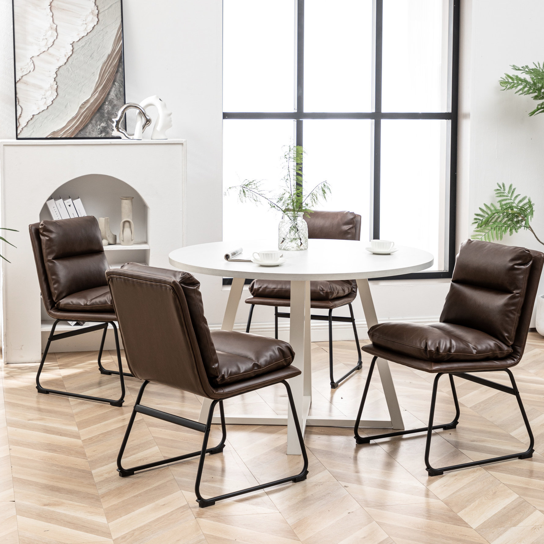 Alcott Hill® 5 Dining Compilation, Round Trestle Table With 4 Chairs ...