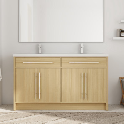60'' Double Bathroom Vanity with Resin Top