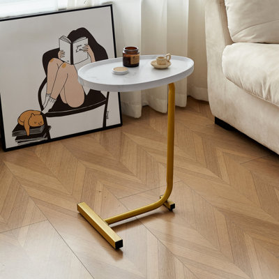 Table d'appoint avec plateau de qualité lisse et blanc de 11,5 po qui se glisse facilement sous les meubles avec une profondeur de 17,48 po