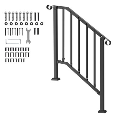 Handrails for Outdoor Steps, 2-3 Step Stair Hand Rail Kit, Transitional Carbon Steel Railings with Installation Kit, Stair Rails for Seniors, Concrete Steps & Porch & Deck, Black Retro Arch