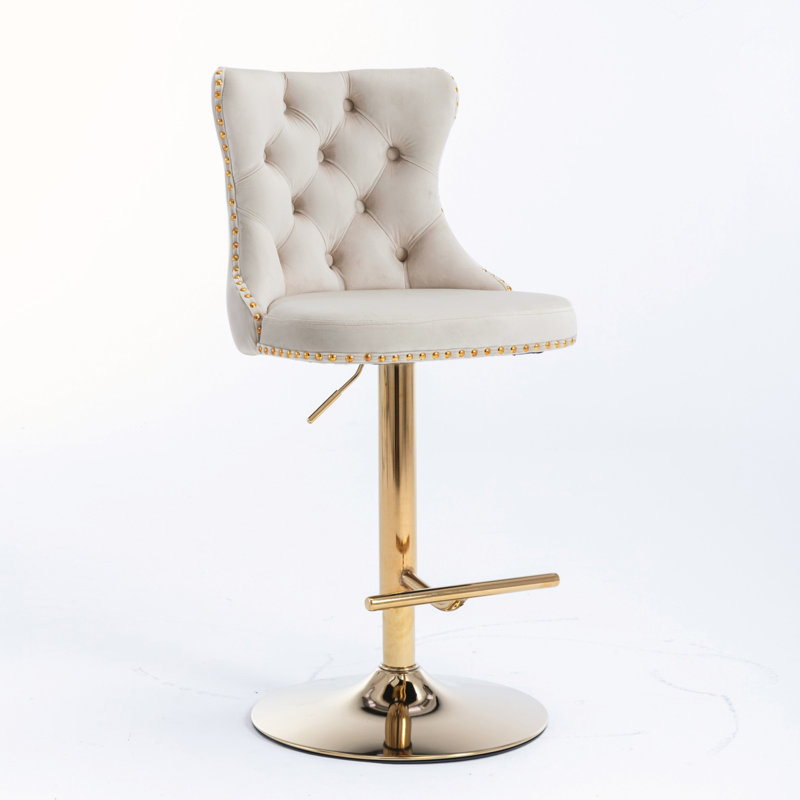 Kennasyn Swivel Upholstered Adjustable Height Counter Stool, Gold/Beige
