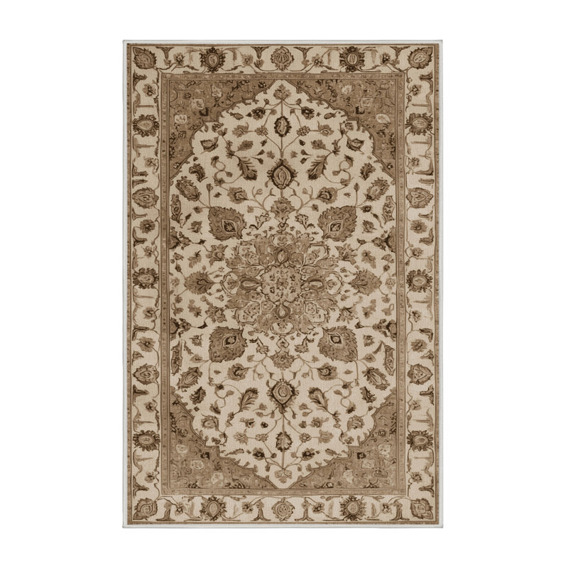 Machine Washable Tabriz Beige Area Rug, Rectangle 2' x 3'