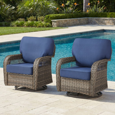 Outdoor Wicker T-Back Swivel Chairs Set With Deep Cushions
