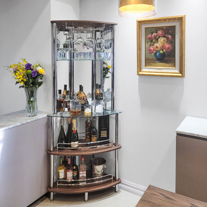 Bar avec rangement pour bouteilles de vin, Brun / chrome
