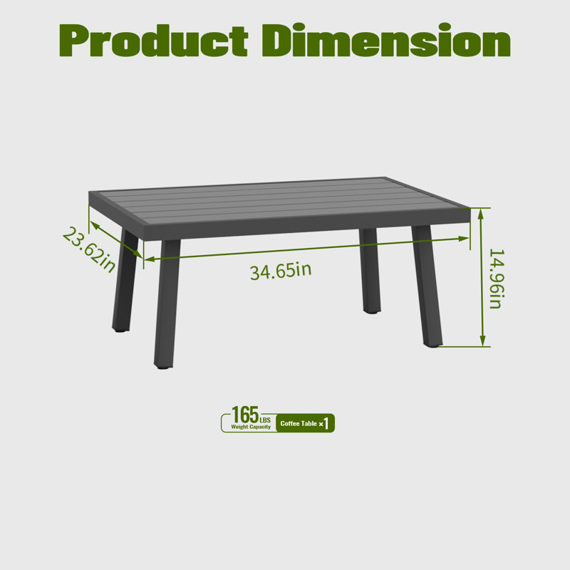 Modern Aluminum Outdoor Coffee Table, Black