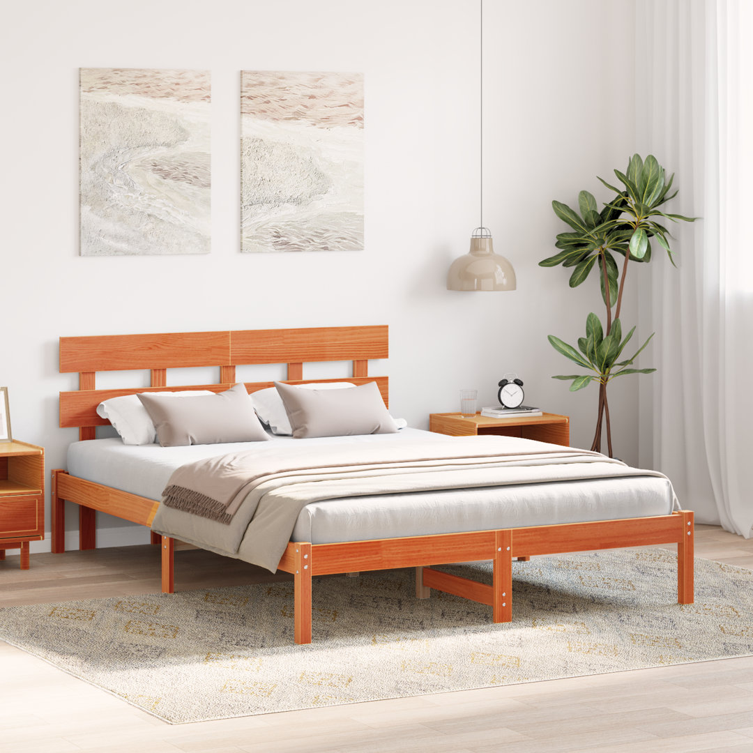 Vidaxl Bed Frame With Headboard Solid Pine Wood