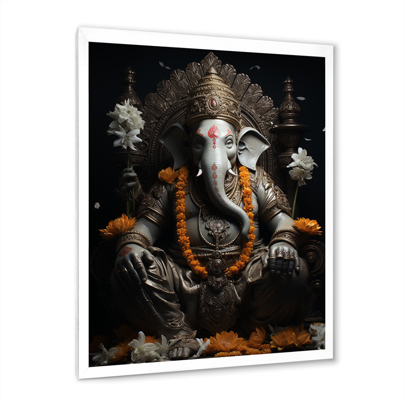 Dinvers Hinduisim Divine Ganesha I, reproduction d'art sur toile, H 32 po x l 16 po x P 1 po, Cadre photo blanc