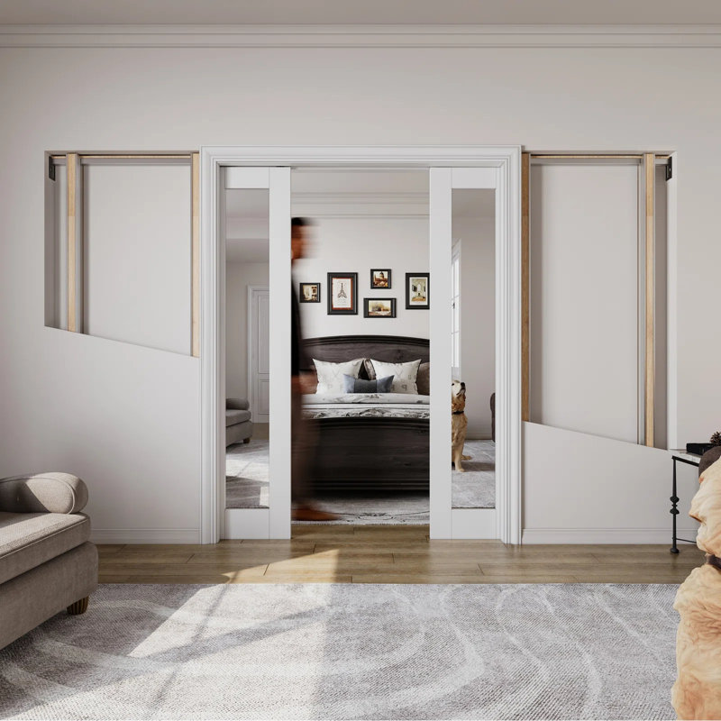 Porte de placard à double porte coulissante en bois massif avec miroir 80 po, 36 po x 80 po