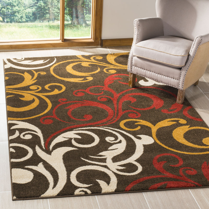 Tapis de zone brun floral Hestia, Rectangle 8 pi x 10 pi