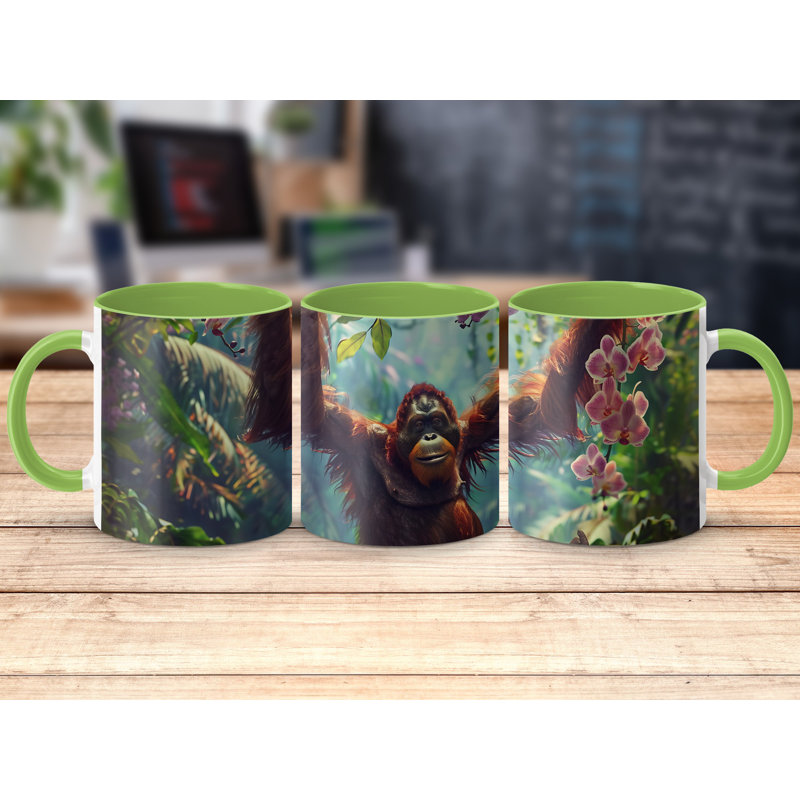 Set of 2 Realistic Animal Design 11oz Accent Mugs – Ceramic Coffee Cups with a Navy Handle and Interior