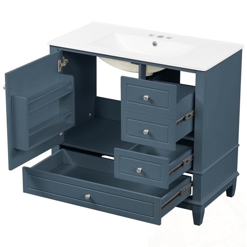 Bathroom Vanity with Sink, 3 Drawers and Door Shelves, Blue Gray