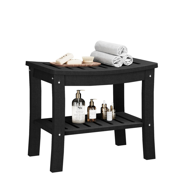 Waterproof HDPE Shower Bench with Lower Storage Shelf, Heavy Duty Bath Seat Stool, 180KG Capacity for Adults & Seniors