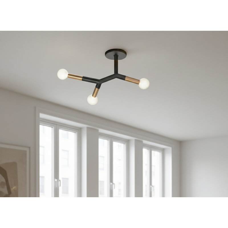 Danazia 3 Light Semi Flush Mount, Matte Black/Aged Brass