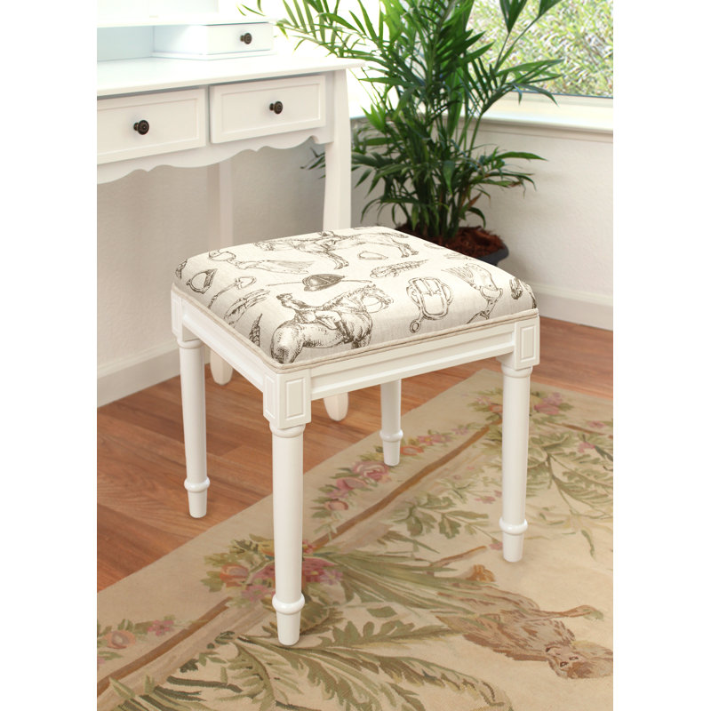 Tabouret de coiffeuse en bois massif Horgan, Gris