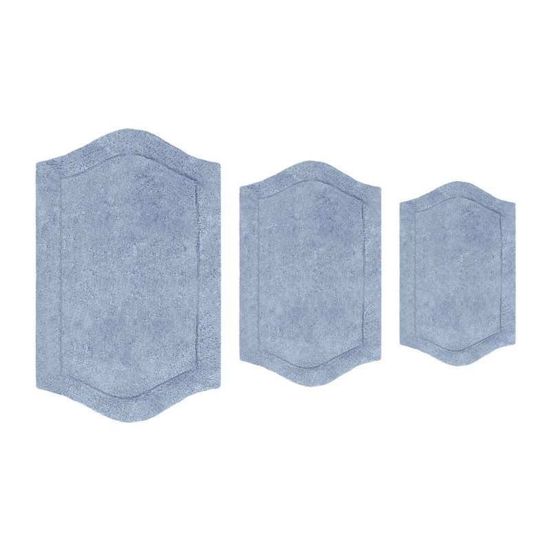 Morissette 100% Cotton Bath Rug, Non-Slip, Quick Dry, Machine Washable - 3 Piece Set, Blue
