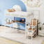 Lit plateforme mezzanine double en métal blanc, cadre moderne peu encombrant pour le travail et le rangement dans la chambre à coucher