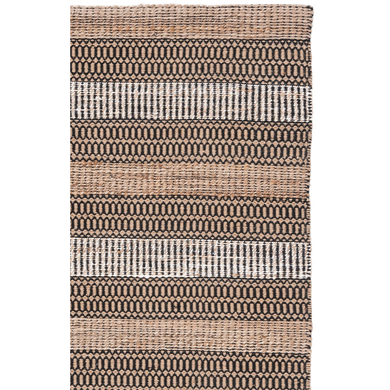 Tapis tissé à plat à motif géométrique noir / naturel Friedland, Rectangle 3 pi x 5 pi