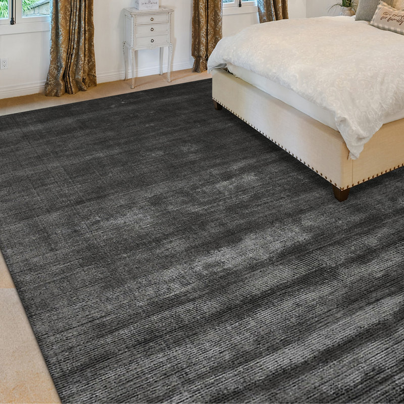 High-Quality Handwoven Black/Gray Area Rug, Rectangle 5' x 8', Dark Gray/Gray