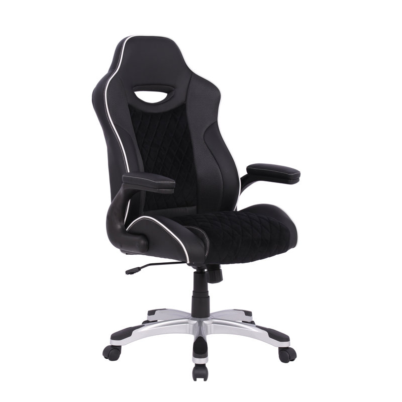 Inbox Zero Abbeydale Adjustable Reclining Ergonomic Faux Leather Swiveling PC & Racing Game Chair in Black/White