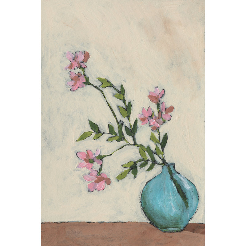 «Blossom in Blue Vase I» par Regina Moore - peinture sur toile tendue, H 18 po x l 12 po
