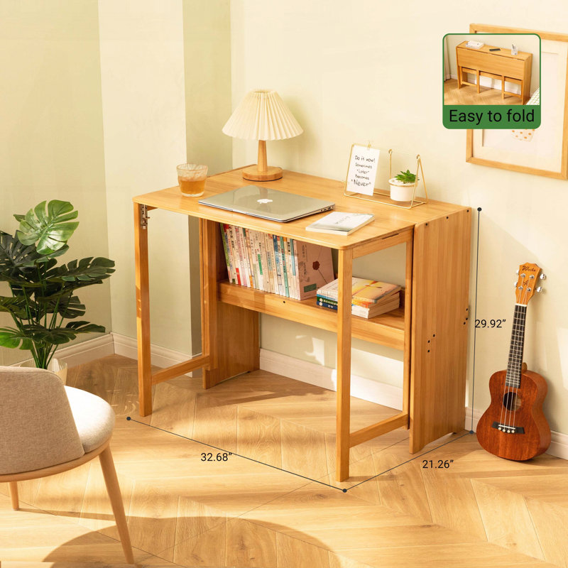 Bureau pliant en bambou pour petits espaces - Table d'ordinateur pliable, Brun