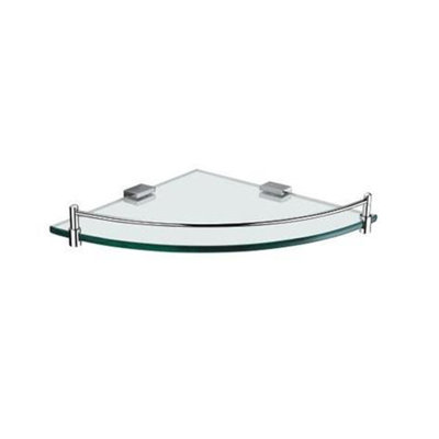 Corner Shower Shelf - Wall Mount - 10" Brass/Glass/Polished Chrome