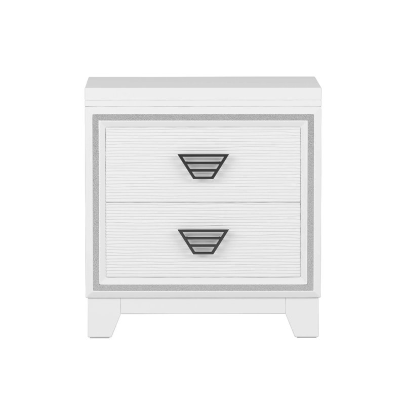 Table de chevet élégante avec poignée en métal scintillante et brillante, décoration 2 tiroirs, salon, Blanc