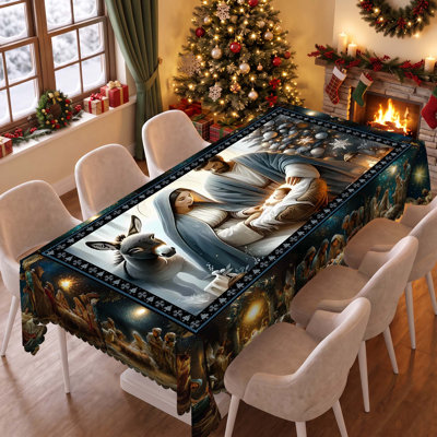 Luxury Durable Christmas Jesus-Patterned Style Washable and Wipeable Polyester Tablecloth