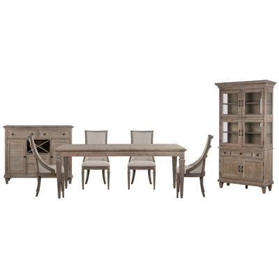 Extendable Rectangular Dining Table With 4 Arm Chairs Server And Dining Cabinet