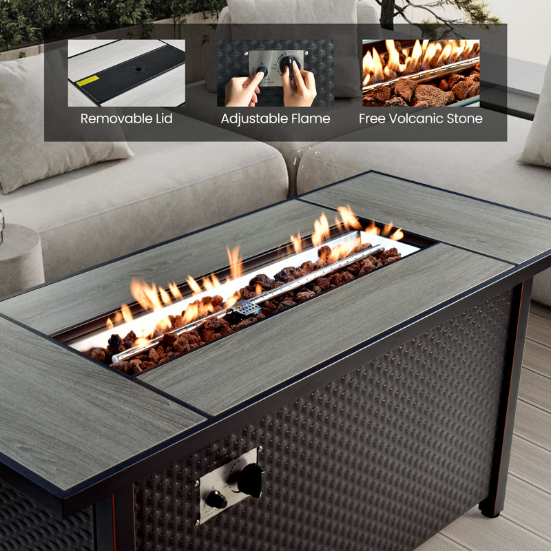7- Person Outdoor Wicker Patio Conversation Furniture Set With Fire Pit Table, Beige