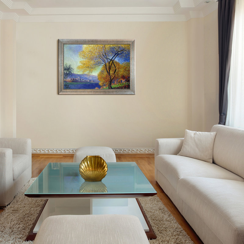 «Antibes, vue de Salis», peinture sur toile, Cadre au rebord torsadé