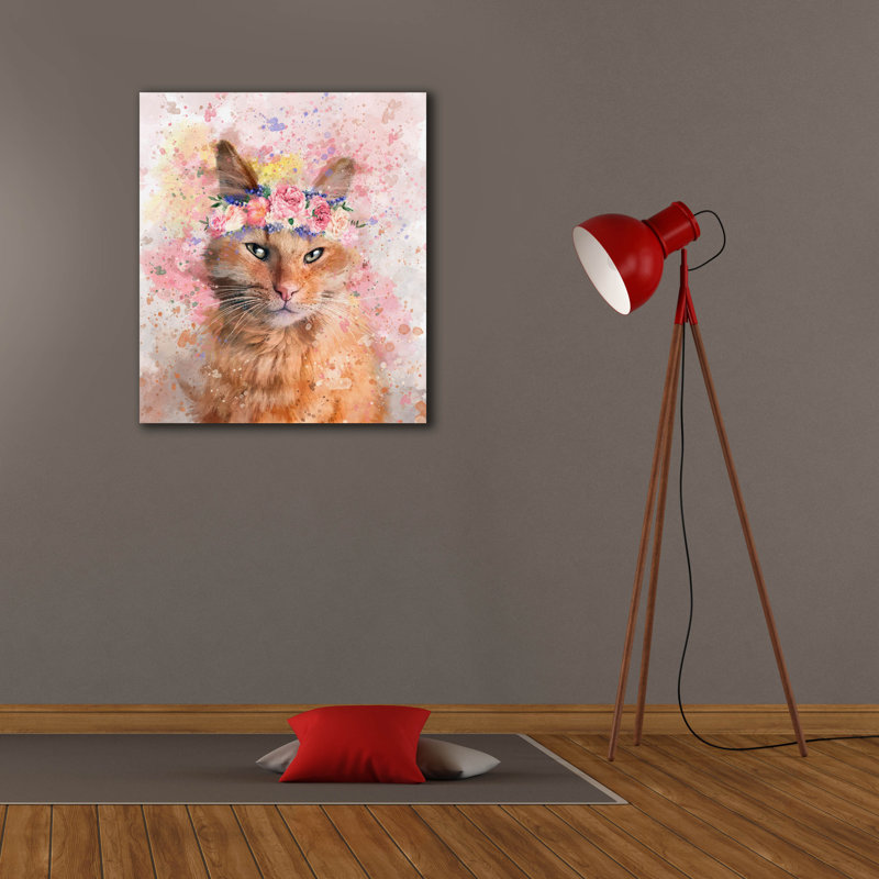 «Flower Crown Tabby Cat 7» par Furbaby Affiliates, art mural sur toile, H 30 po x l 26 po x P 1,5 po