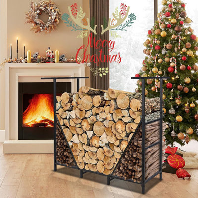 4Ft Firewood Rack Outdoor, Adjustable Heavy Duty Firewood Holder, Adjustable Wood Racks For Outdoor Indoor, Metal Log Racks For Firewood With Firewood Bag Carrier, Black