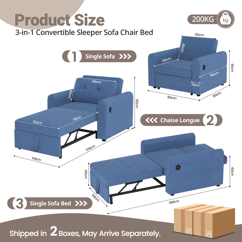 Sofa Bed, Blue Velvet