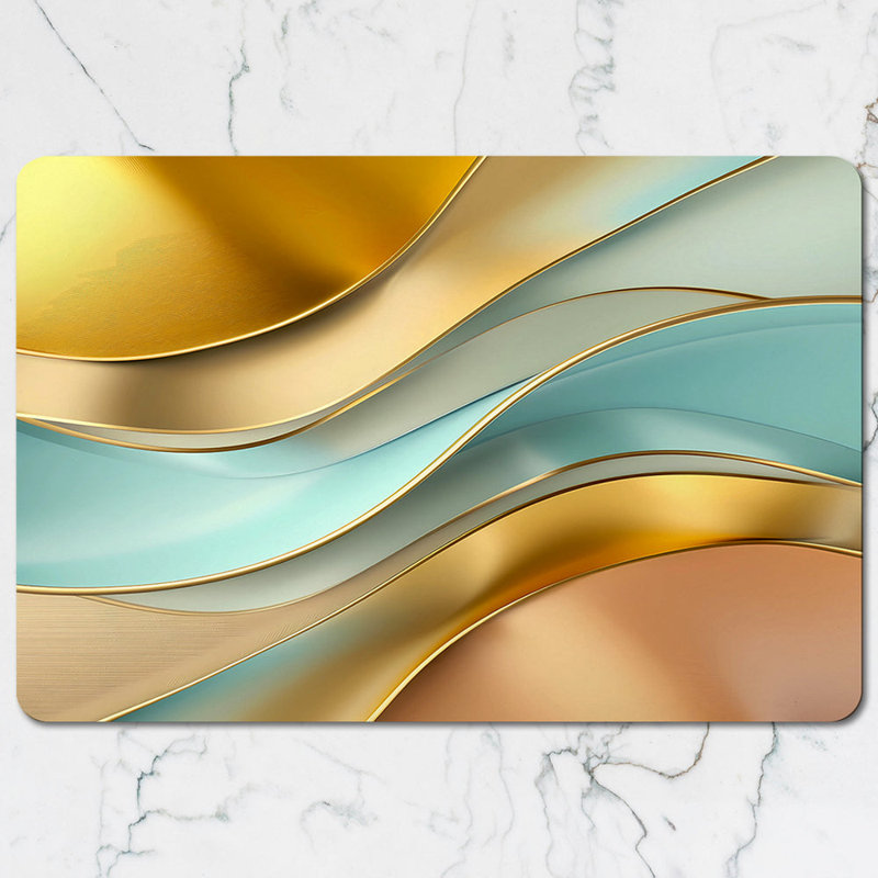 Marble Vein Gold Onyx Designer Artwork Placemat And Coaster Set With Wood Bottom
