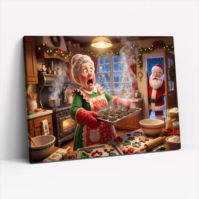 Scène de cuisine de Noël avec Mme Claus et le Père Noël, reproduction d'art sur toile tendue sur toile, ensemble de 1