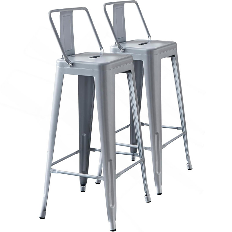 Tabourets de bar modernes, modernes, légers, industriels, rustiques, rétro, côtières, en métal avec dossier et 4 pieds, tabourets de bar
