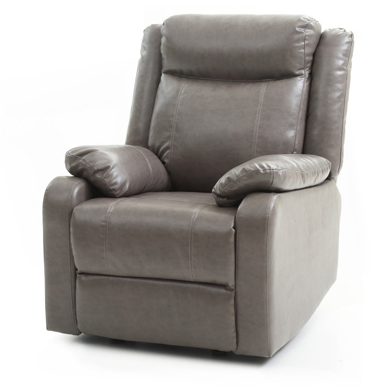 Sleek Gray Padded Arm Recliner, Gray, Manual-Push Button