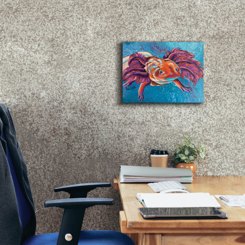 «Axolotl» par Dawg Painter, art mural sur toile, 24 po x 20 po, H 12 po x l 16 po x P 0,75 po