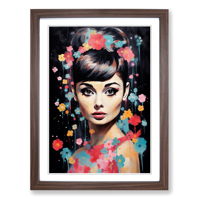 Audrey Hepburn Modern - Framed Print, 34cm H x 25cm W x 2cm D, Walnut Framed