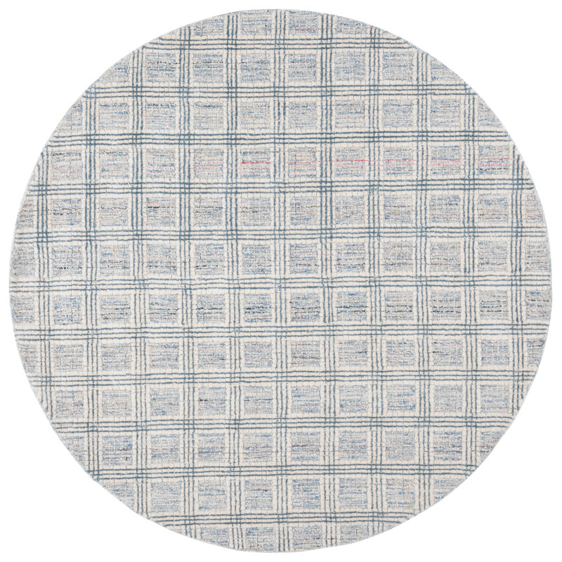 Ebony Hand Tufted Wool Pile Plaid Rug, Round 6"